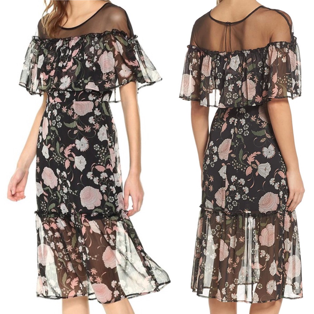 Nwt Bb Dakota Rella Illusion Black Floral Ruffle Dress 0